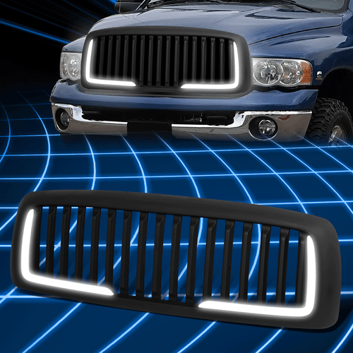 For 02-05 Dodge Ram Truck LED DRL Matte Vertical Bumper Hood Grille Replacement - Bild 1 von 10