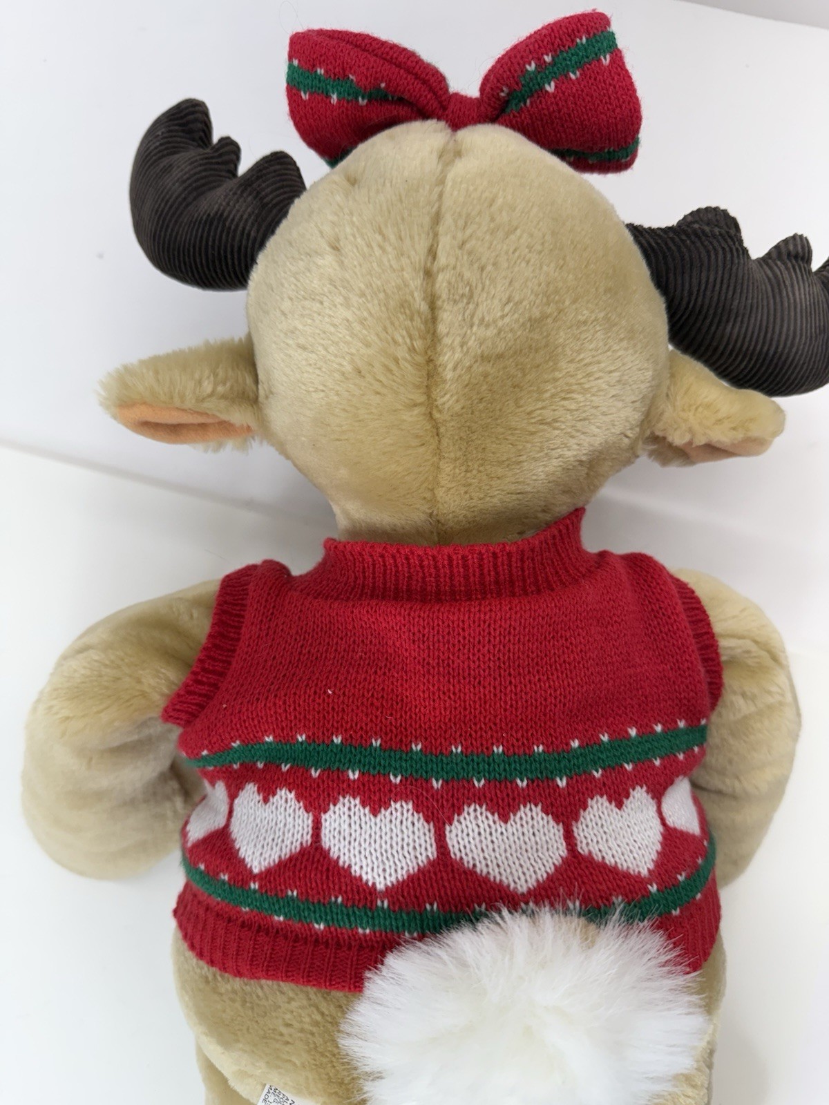 1987 Commonwealth 18" Holly Plush Girl Moose Stuffed Animal Holly Sweater & Bow 