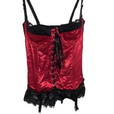 CLASSIFIED Size 38D (85D) Red Black Satin Lace Corset Basque Erotic Fetish Top