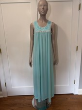 Vintage Aqua Blue Long Nightgown Lace Romantic Housedress Fairy sz S