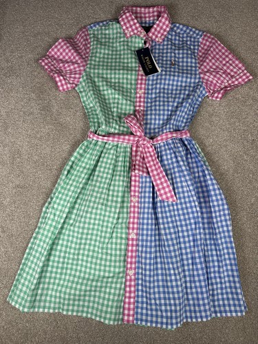 Polo Ralph Lauren Gingham Cotton Poplin Shirtdress Size 16 Pink Watch Hill Multi