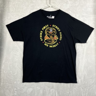 Strike First Strike Hard No Mercy Cobra Kai Mens Graphic T-Shirt Black Cotton XL