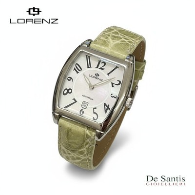 Lorenz Damenuhr Automatik Swiss Made, Tonneau Gehäuse Stahl Perlmutt