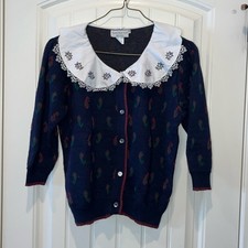 Beautiful vintage floral feminine dainty grandma sweater 3/4 sleeve collar M