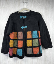 Vintage Handmade Crochet Granny Square Cardigan Medium Boho Colorblock