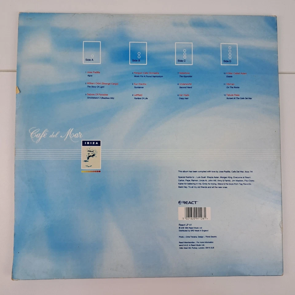Cafe Del Mar Ibiza Vol. 1 Double LP & Ltd Ed 12" Single 1994 UK React LP 41 Foto 2 de 4