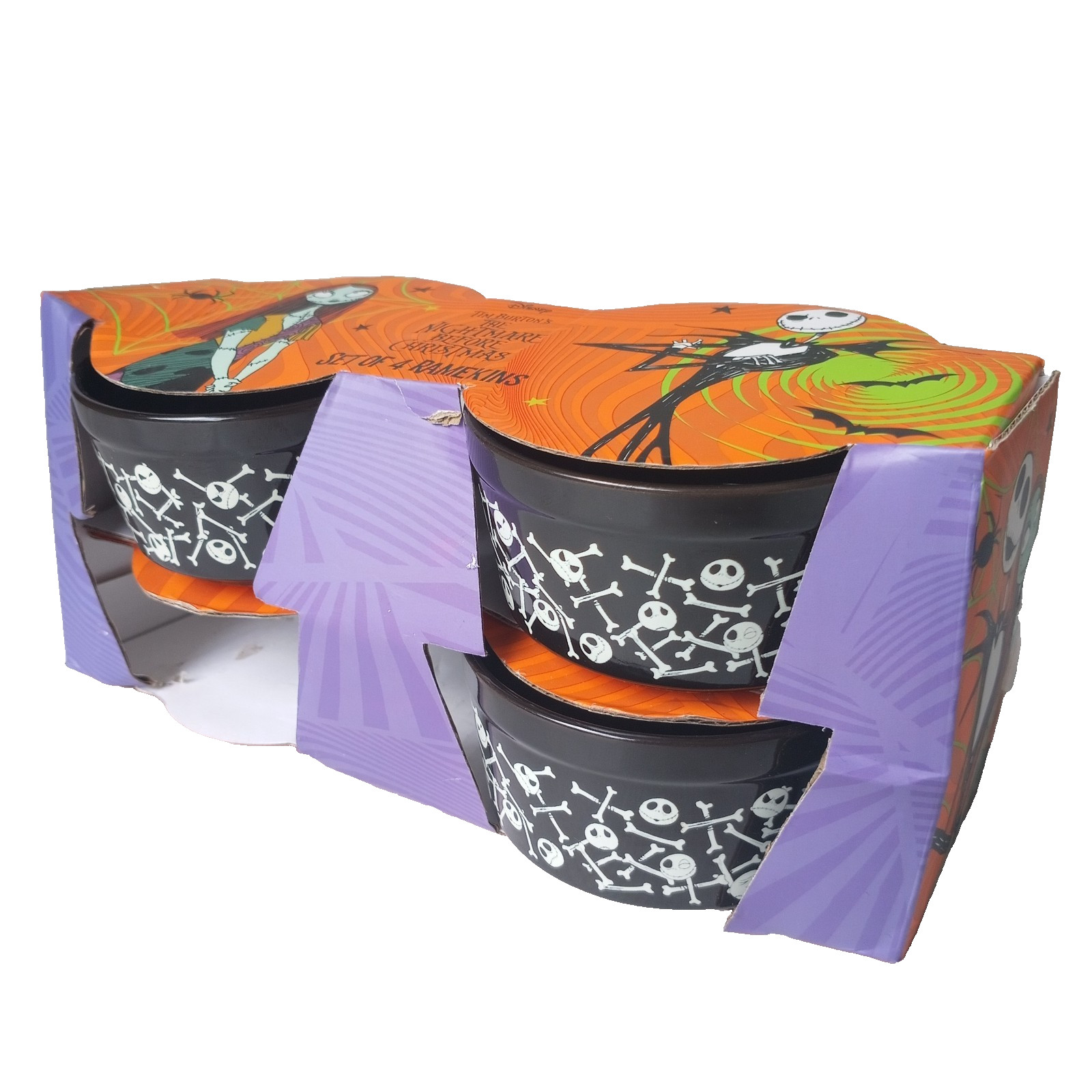 Disney Pesadilla Antes de Navidad Juego de 3 Platos Ramekins Halloween Huesos Cruzados