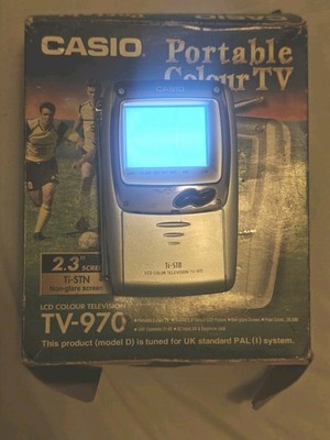 Casio TV-970D Tragbarer Farb LCD TV Retro Boxed 2,3'' Bildschirm PAL mit Box