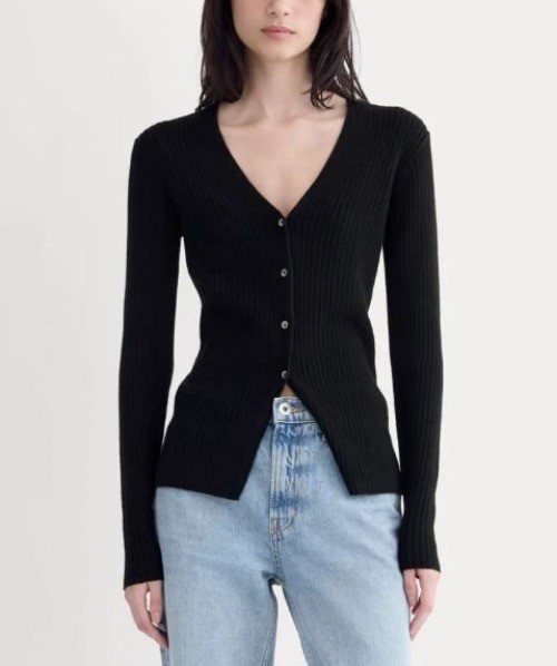 Everlane The Cashmere Ribbed V-Neck Cardigan Black Size XXL NWT