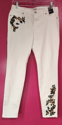 New York & Company SoHo Womens 8 White Denim Jeans Floral Butterfly Embroidered