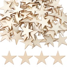 100 PCS Unfinished Wooden Stars Ornaments, 1 Inch Wooden Star Crafts Wood Cut...