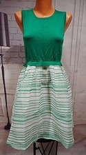 NWT Esley Green White Sleeveless A-Line Striped Dress Sz S Sweater Top READ