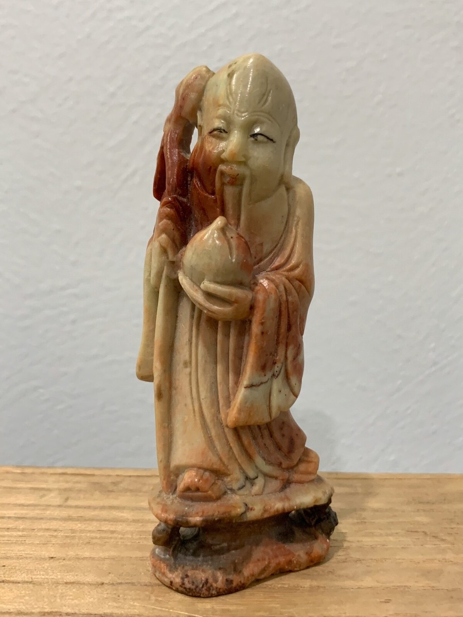 Antique Chinese Soapstone Carving Man Star God Immortal Shou