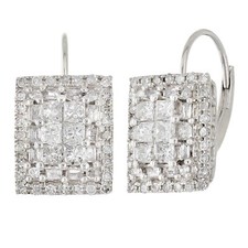 10k White Gold 1.05ctw Diamond Rectangle Earrings