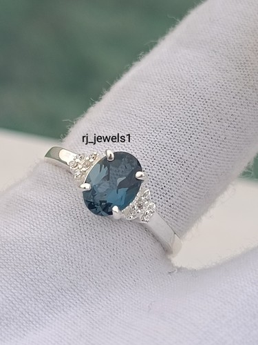 Anello vintage naturale topazio blu di Londra Zirconia Anello ovale topazio blu regalo di compleanno - Foto 8 di 9