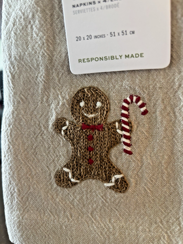 Pottery barn Holiday Gingerbread Candy CaneParty Napkin Christmas Tree SET 4 , - Picture 3 of 4