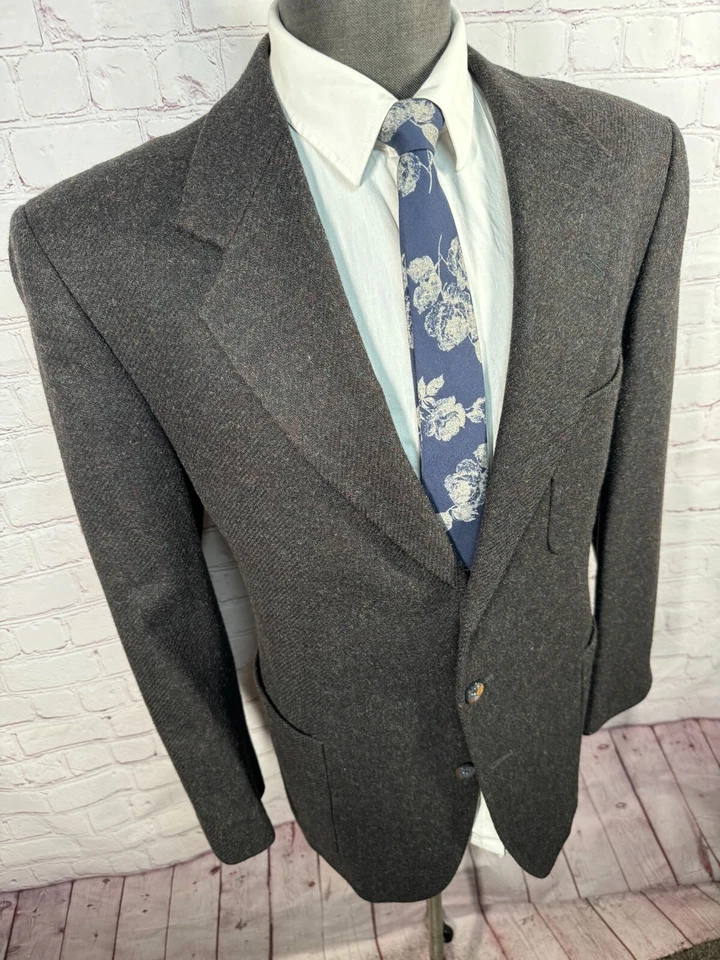 Chaqueta Blazer Abrigo Deportivo BARRINGTON Para Hombres Gris Oscuro TWEED Lana Calce Clásico 42S Foto 3 de 4