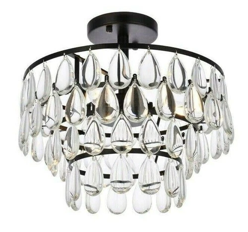 Tear Drop Crystal Flush Mount 3 Light Dining Room Kitchen Bathroom Lighting 14" - Picture 3 of 9