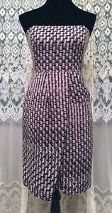 Banana Republic Womens Strapless Silk Dress Size 4 Pink Geometric Print
