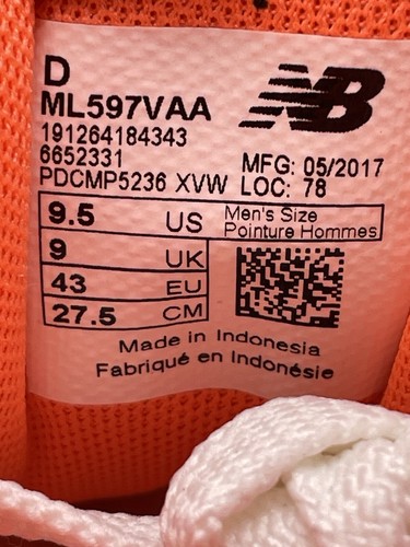 New Balance 597 South Beach 2017 ML597VAA taglia 9,5 D nuovo con scatola lifestyle pelle NOS - Foto 13 di 15