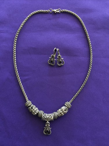 Balinese Silver Necklace & Earrings Set