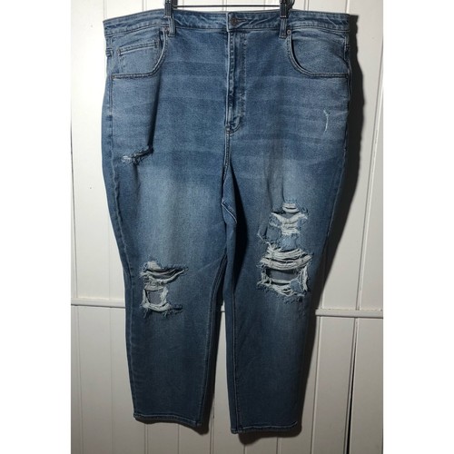 American EAGLE Da Donna Taglie Forti 20 brevi più alto Rise Mom Jeans con  effetto invecchiato FORI | eBay