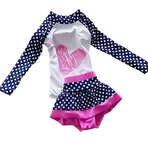 Girls Swimsuit Two Piece Kid's Long Sleeve Rash Guard UPF 50+ 8-9 Years Old