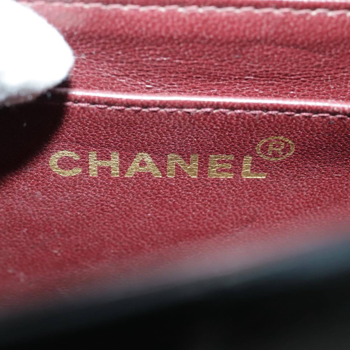 CHANEL Mademoiselle Shoulder Bag Lamb Skin Black Gold CC Auth yk15502AV