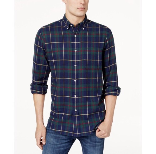 Men's blue green plaid flannel shirt - 第 1/10 張圖片
