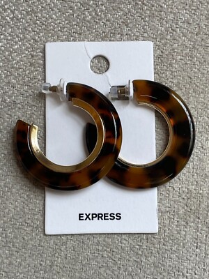 EXPRESS FAUX TORTOISE SHELL C HOOPS HOOP EARRINGS NEW WITH TAG