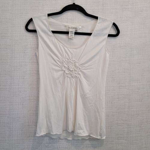 Max Studio Blouse Top Sleeveless Womens Small White Flower Ruched Tank New