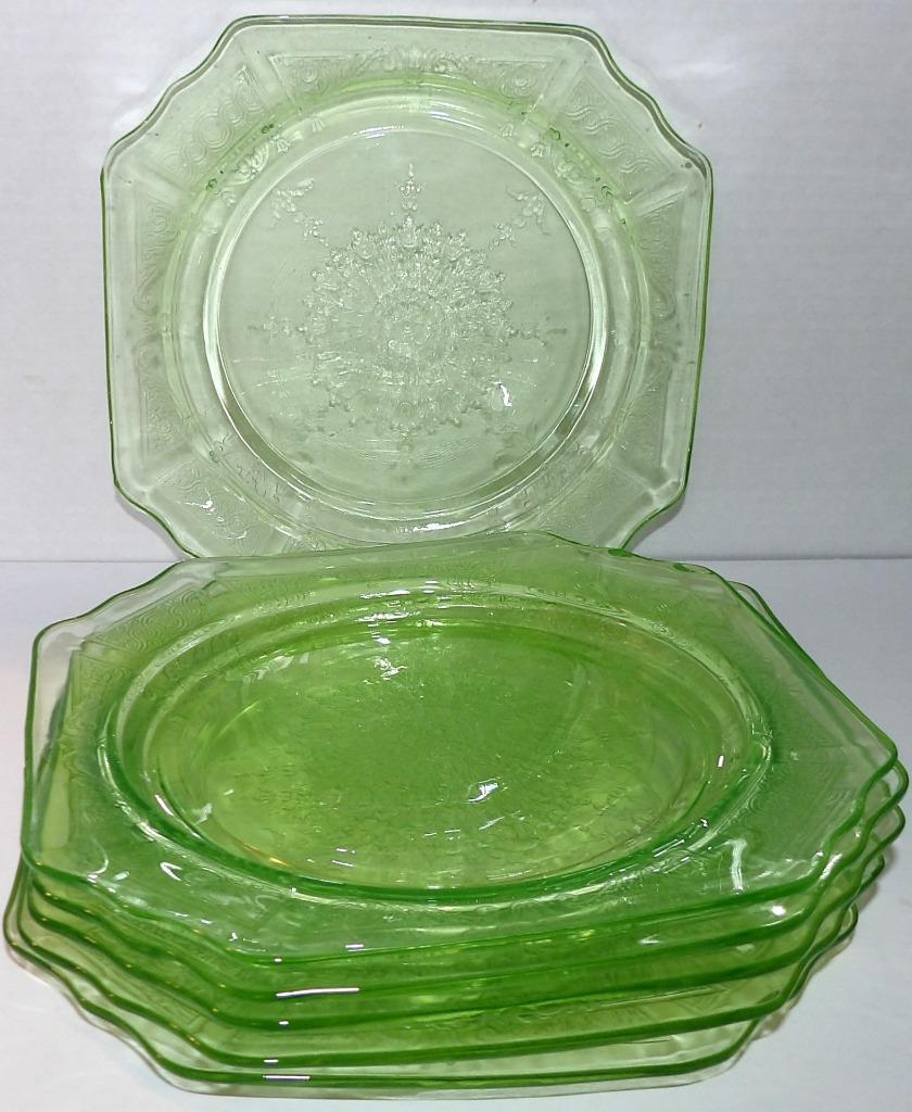 Anchor Hocking PRINCESS Green Depression Glass 8" SALAD PLATES set of 6