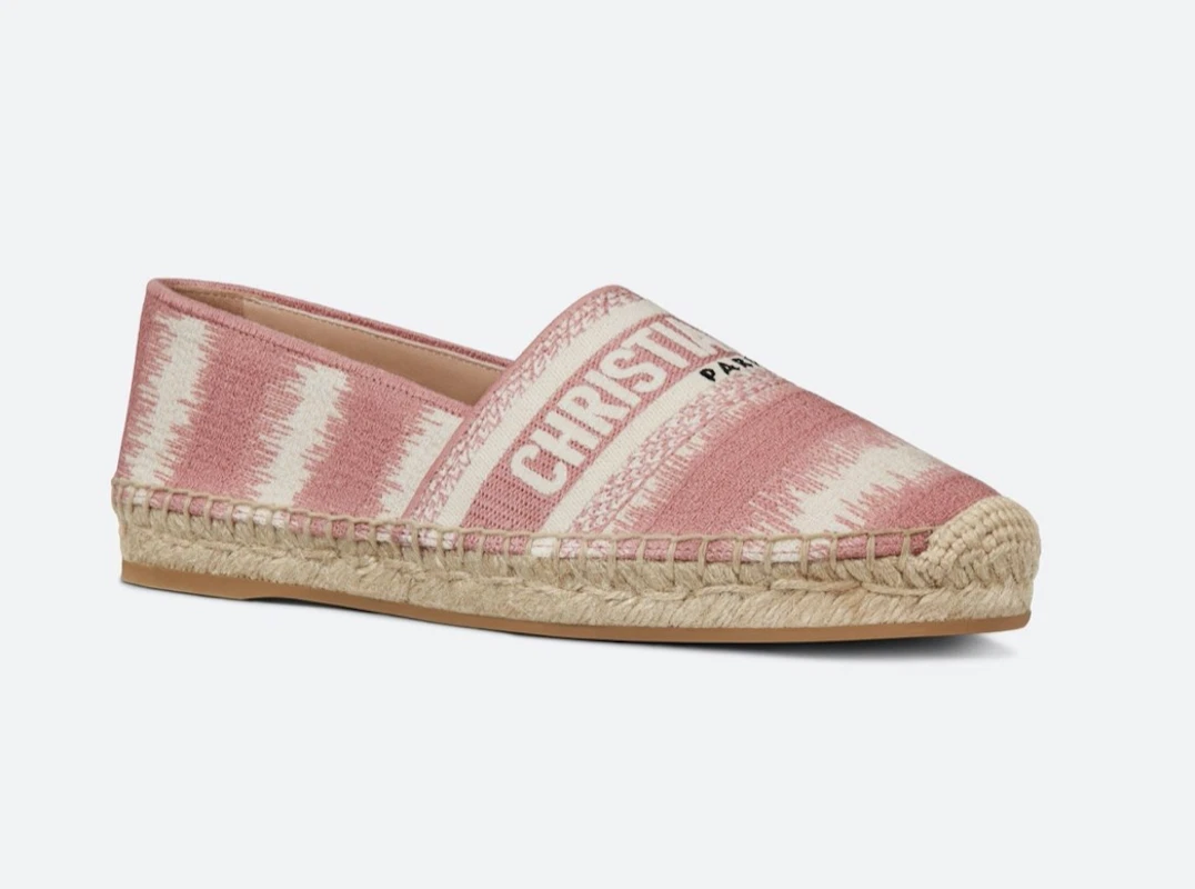 Dior Granville D rayures coton rose nu logo brodé espadrille plate 39,5