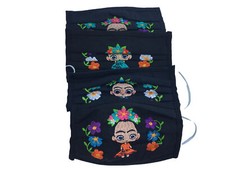 4 Pack of Handmade Mexican Embroidered Fabric Face Masks - Frida Face Mask