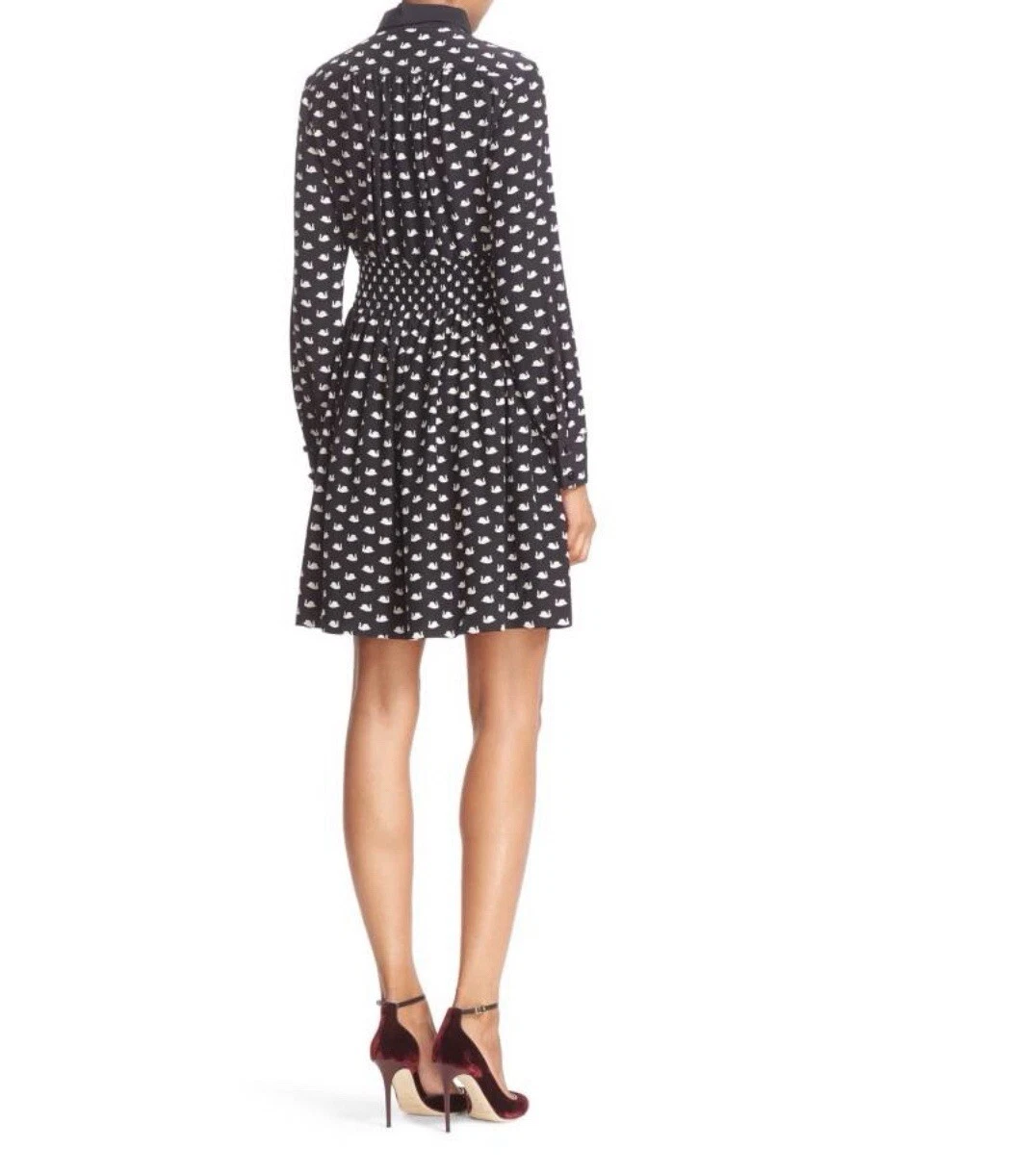 Camicia KATE SPADE stampa cigno misto seta nera $398 taglia XS