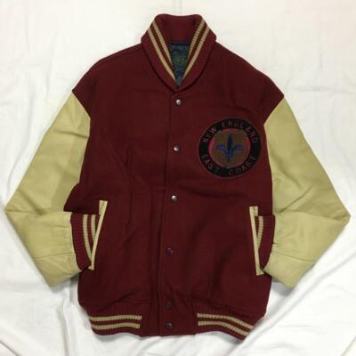 Vintage 90s leather sleeve stadiumJumper Outer used in JAPAN Size 