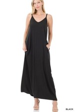 Zenana Maxi Dress V-Neck Adjustable Strap with Pockets Soft Jersey