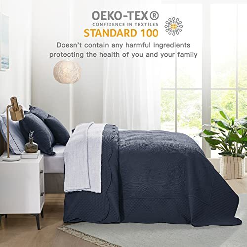 Oversized King Bedspread Extra Wide Alaskan King(138"x122") 3navy Blue