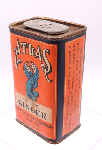 Vintage Atlas Ginger Spice Tin 4oz Woolson Spice Co Toledo OH Advertising - Picture 6 of 15