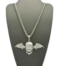 NEW SKULL WING AVENGED SEVENFOLD PENDANT &5mm/24" CUBAN CHAIN NECKLACE XSP473CC
