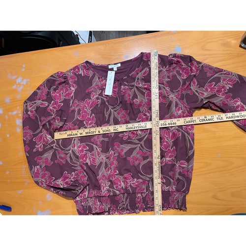 NEW Nine Britton Blouson Floral Long Sleeve Keyhole Flowy Blouse Shirt XL Maroon - Picture 7 of 7