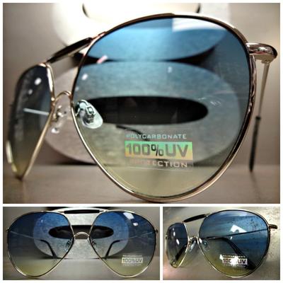 Men Women CLASSIC VINTAGE RETRO Style SUNGLASSES Silver Frame Aqua & Yellow Lens