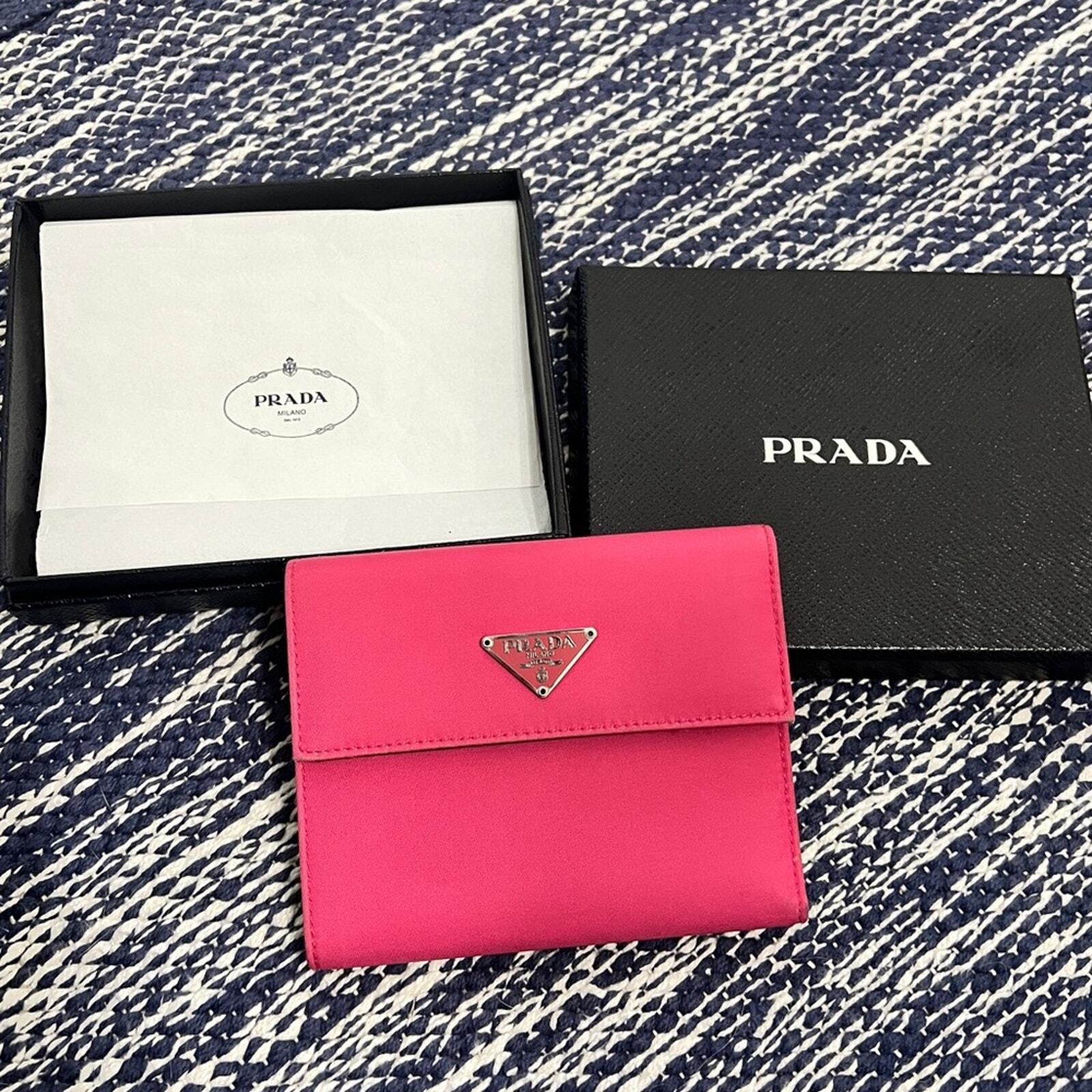 Prada Tri-Fold Nylon Saffiano Leather Mini Wallet Luxury Compact Design