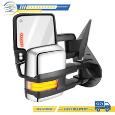 Pair For 2007-13 Chevy GMC Back Up Turn Lamp Tow Power Heated Chrome Side Mirror