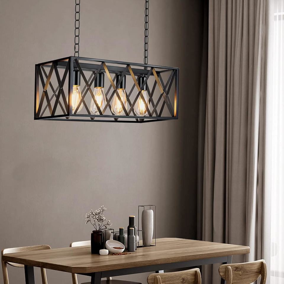 Pynsseu Industrial Kitchen Island Pendant Lighting, Rectangular Vintage