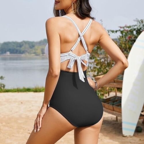 Eomenie 1 Piece Swimsuit Tummy Control Cutout High Waisted Tie Back Sz XL NWT - Picture 3 of 3