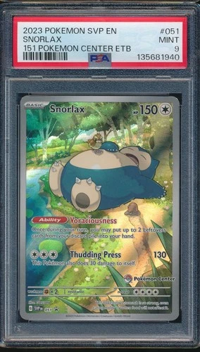 2023 Pokemon Scarlet & Violet 051 Snorlax 151 Pokemon Center ETB PSA 9 STAMP