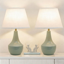Set of 2 Modern Sage Green Ceramic Table Lamps for Bedroom  Living Room