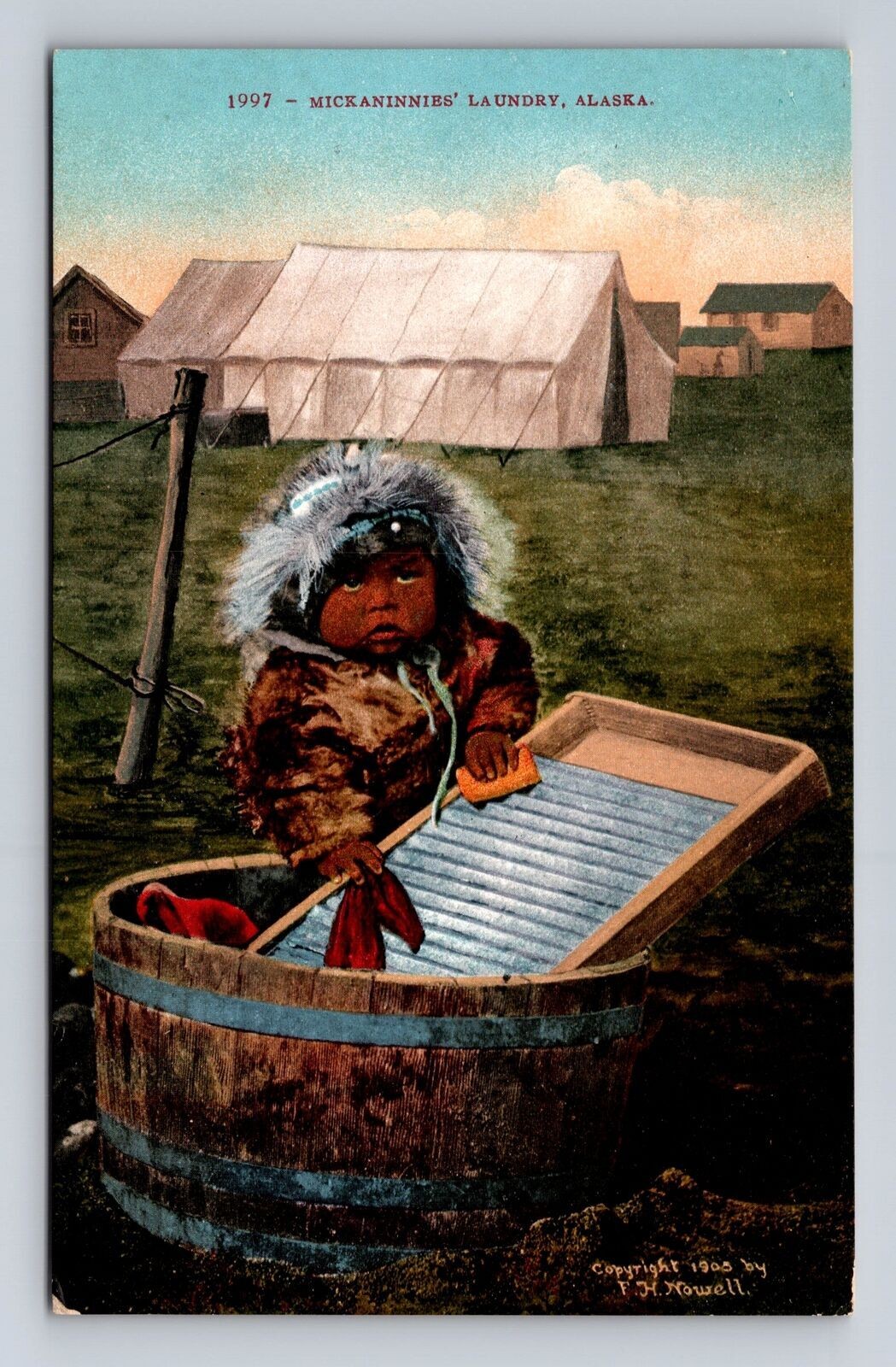 AK- Alaska, Doing The Laundry, Antique, Vintage Souvenir Postcard
