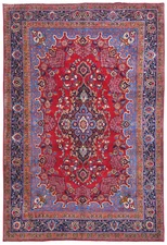 Vintage Hand-Knotted Wool Oriental Rug 10X13 ft Red Medallion Design Carpet